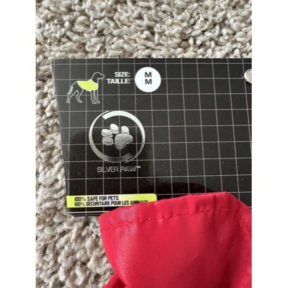 silver paw dog Red Rain Coat Size Medium Full Zip Bungee Cord Eliminate Mold - Picture 7 of 15